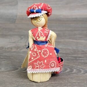 Vintage Homemade Christmas Ornament Corn Husks‎ Western Country Women